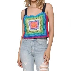 NWT PISTOLA Vivienne Crochet Sweater Tank Navy Rainbow Multicolor Small